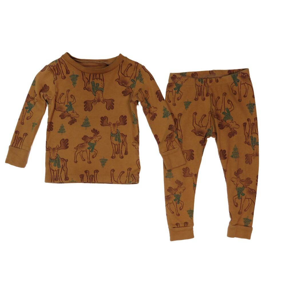 Carter's Moose Print Christmas Pajama Set Baby 18-24M Brown Holiday PJs